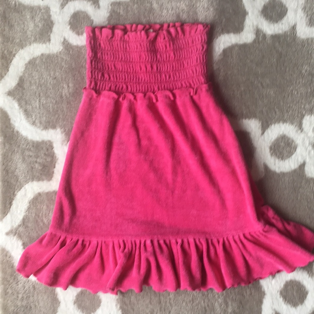 Girl’s Terry Cloth Pink Strapless Swimsuit Coverup